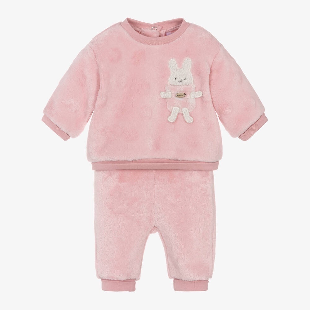 Mayoral Newborn - Baby Girls Pink Faux Fur Bunny Tracksuit